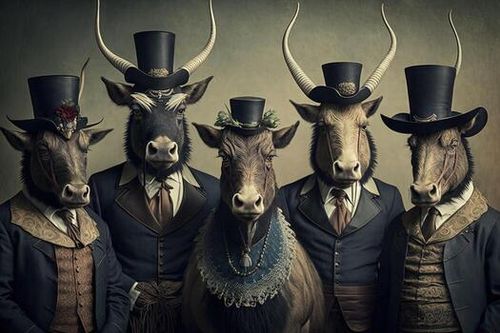 gnu animals dressed in victorian era clothing illustration photo