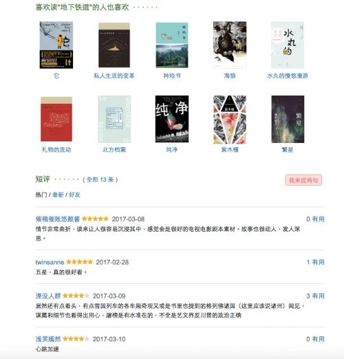 Douban book page displaying ratings, reviews, and related book recommendations