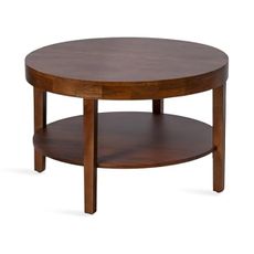Kate and Laurel Talcott Modern Tiered Round Coffee Table, 28 x 28 x 18, Walnut Brown, Transitional Two-Tier Circle Living Room Table with Storage and Mango Wood Construction