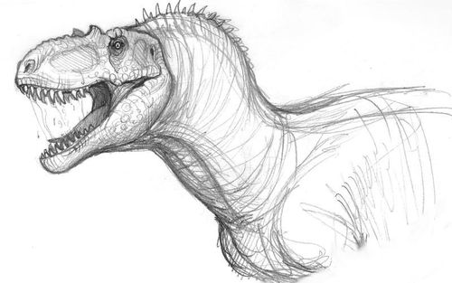 a drawing of a dinosaur with its mouth open