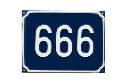 Number 666, devil sign and symbol Number 666, devil sign and symbol on a street number plate isolated on the white background beast-666 stock pictures, royalty-free photos & images