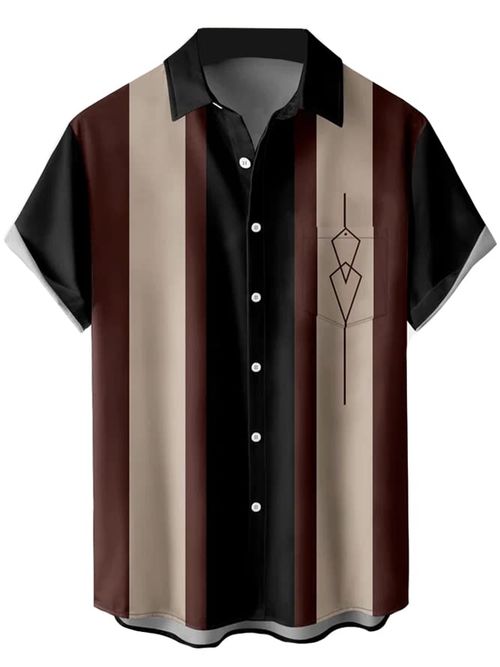 1950s Mens Shirts | Bowling Shirts, Retro Knit Polos Mens Vintage Bowling Shirt 1950s Retro Short Sleeve Button Down Shirts  AT vintagedancer.com
