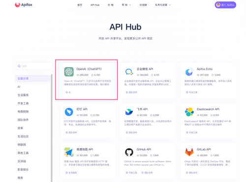 进入 API Hub、搜索 OpenAI