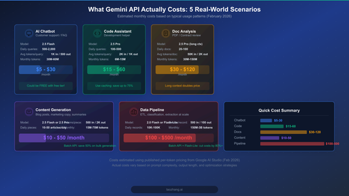 Five real-world Gemini API cost scenarios from chatbot to data pipeline