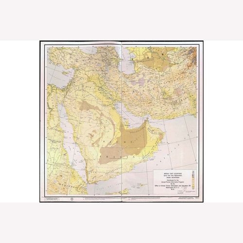 Vintage Map; Middle East; Syria Iran Iraq Afghanistan Jordan, Saudi Arabia, 1955 - Teak Wood Magnetic Hanger Frame Optional image 1