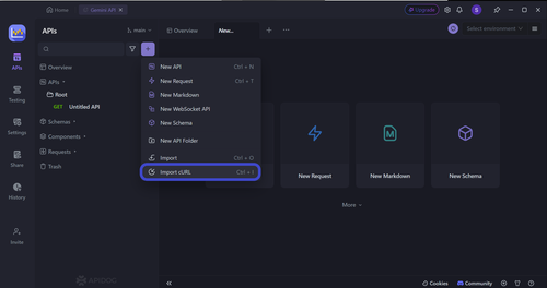 import curl code apidog