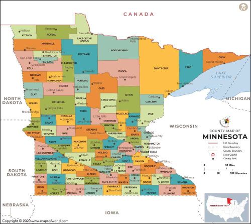 a map of the state of minnesota with all states and their major cities on it
