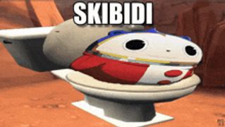 a cartoon character is sitting on a toilet with the words skibidi written above him