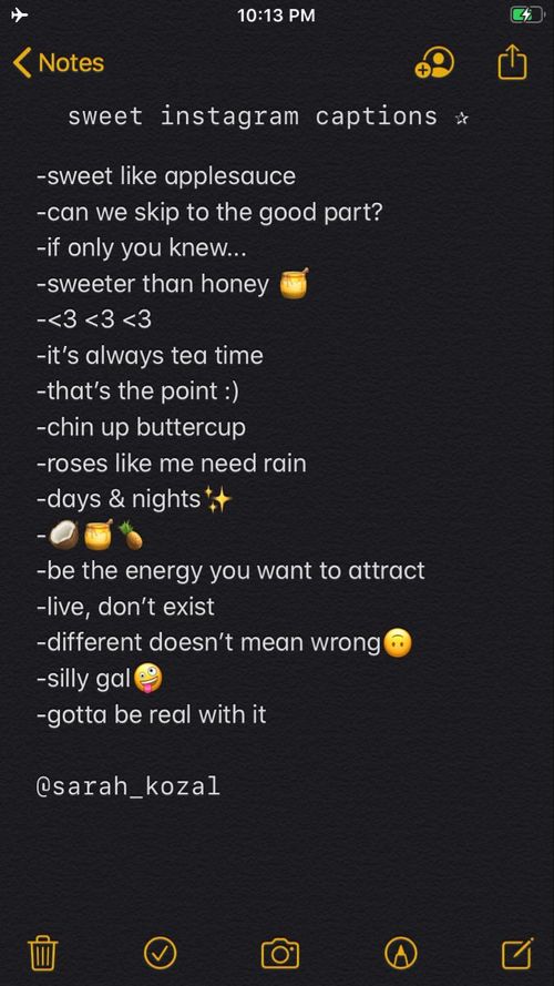 the text message is written in yellow and black, which reads sweet instagram captions