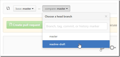 compare: master dropdown button switching to readme-draft