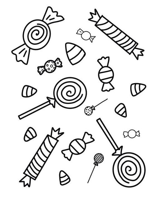an image of candy and lollipops coloring page