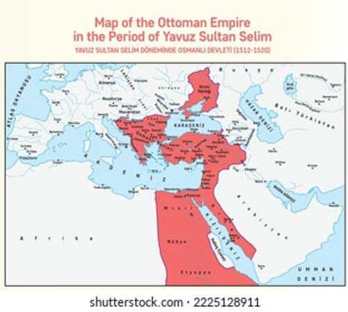 Map of the Ottoman Empire in the Period of Yavuz Sultan Selim Stock Vector