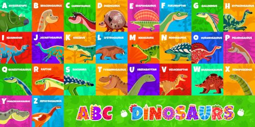 Kids prehistoric dinosaurs alphabet cartoon abc Vector Image