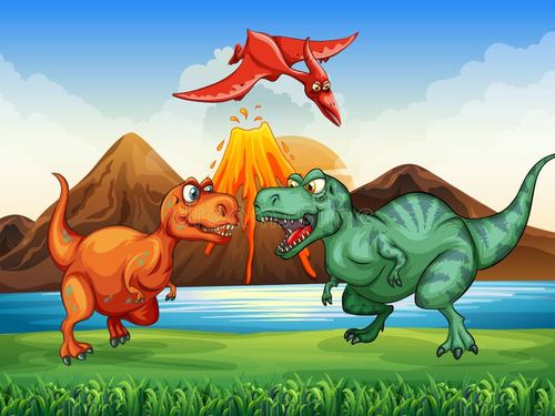 Dinosaurs fighting in the field. Illustration stock illustration