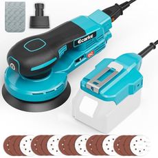 Ecarke 5-Inch Random Orbital Sander Compatible with Makita 18V Battery, 350W Brushless Palm Sander, 12,000 RPM 6 Variable Speed with 20PCS Sandpapers, Dust Bag for Woodworking, No Battery