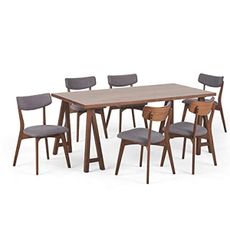 Christopher Knight Home Abraham Mid-Century Modern 7 Piece Dining Set with A-Frame Table, Dark Gray + Walnut
