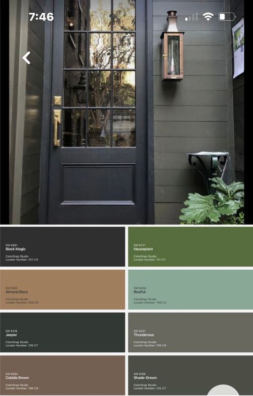 an exterior color scheme with gray and green