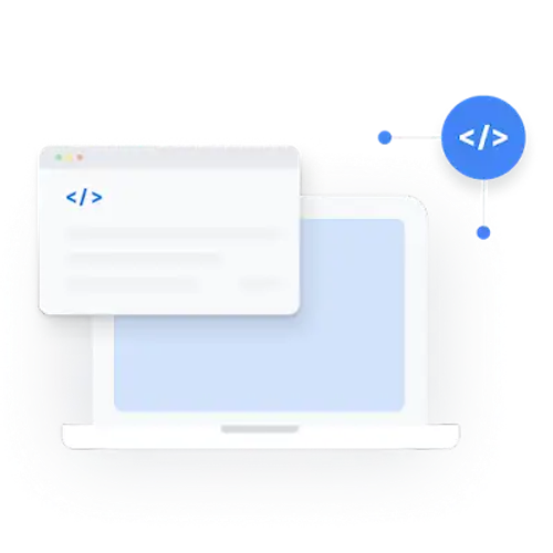 这张示意图显示了一台笔记本电脑，电脑周围有几个 API 代码图标。