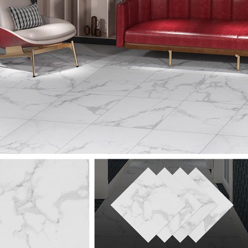 Livelynine Carrara Marble Peel and Stick Floor Tile Bathroom Waterproof Vinyl Flooring Peel and Stick on Floor Tile for Ki...