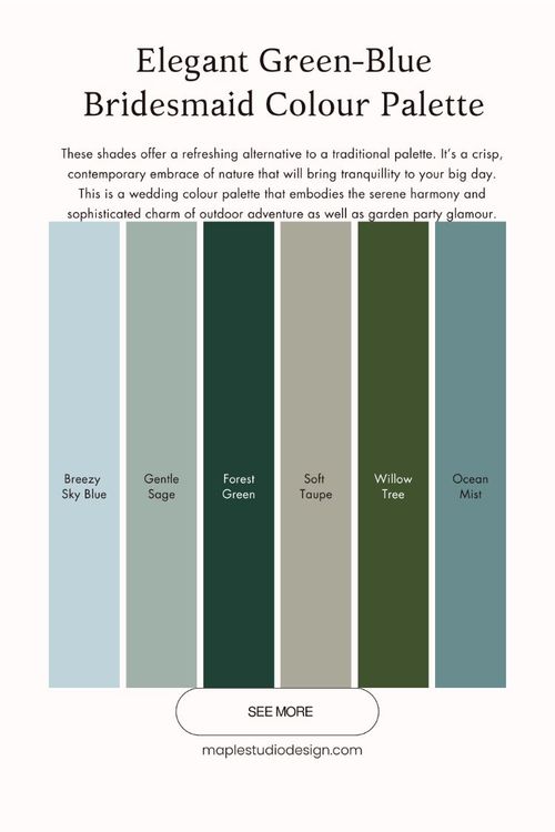 the color scheme for elegant green - blue bridesmaid's wedding colors palette