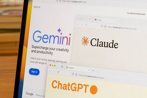 Portland, OR, USA - Mar 4, 2024: Webpages of Google Gemini, Anthropic Claude, and OpenAI ChatGPT are seen on a laptop computer. AI competition concept.