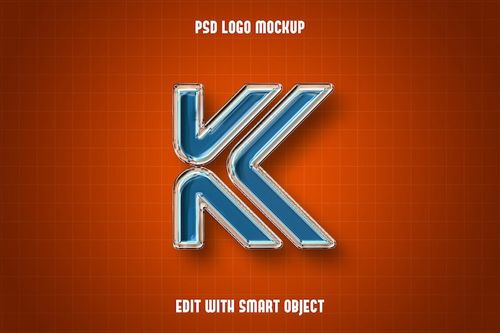 PSD gratuit mockup de logo bleu néon 3d sur fond orange