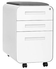 Laura Davidson Furniture STOCKPILE Curve Seated 3-Drawer Mobile File Cabinet with Removable Magnetic Cushion Seat - Metal Filing Cabinet, Pre-Assembled, White with Dark Grey Cushion