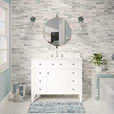 Hailey 42-inch Bathroom Vanity (Carrara/White): Includes White Cabinet with Authentic Italian Carrara Marble Countertop and White Ceramic Sink