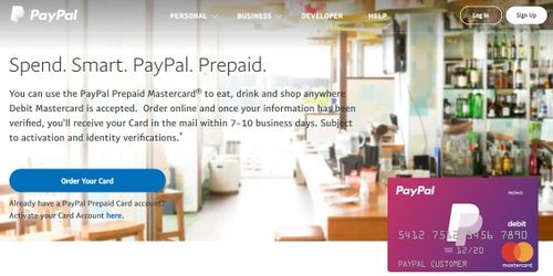 PayPal Prepaid Card Landing Page