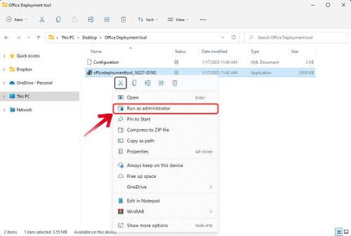 Run Office Deployment Tool as Administrator