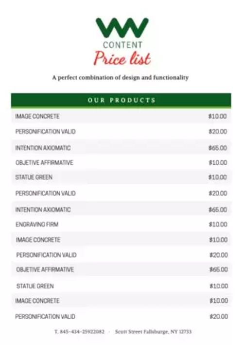 Edit a price list template