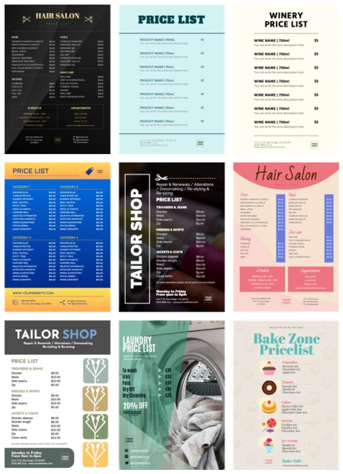 Edit a price list template