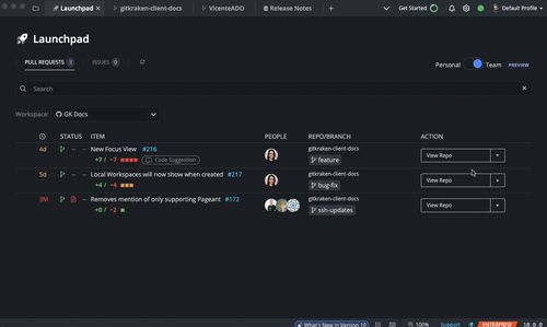User applying a code suggestion to the main branch from a pull request in GitKraken Desktop