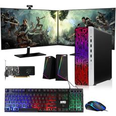 HP G3 Gaming Desktop PC, Core i7 6th Gen, GT 1030 Graphic, 16GB RAM, 240GB SSD | 2TB HDD, New Dual MTG 24-inch Monitor, RGB Keyboard Mouse, Speaker, Webcam, WiFi, Windows 11 Pro (Renewed)