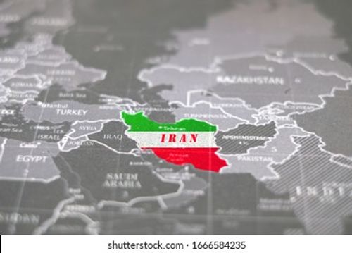 Iran map. coronavirus in Iran. coranavirus outbreak and spread in Iran. Iran map which background colors as the flag. with text coronavirus and high light china map.  Stock Photo