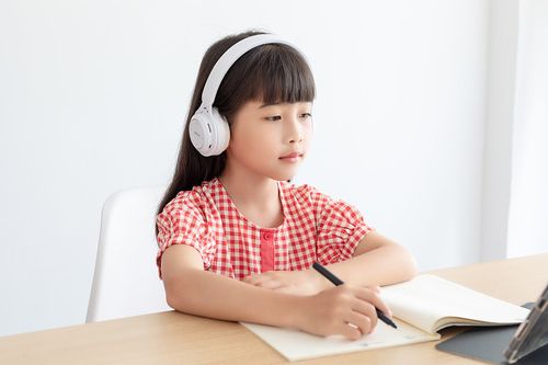 小学生在家使用平板电脑上网课照片下载