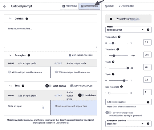 图 12.4 – GenAI Studio 结构化输入