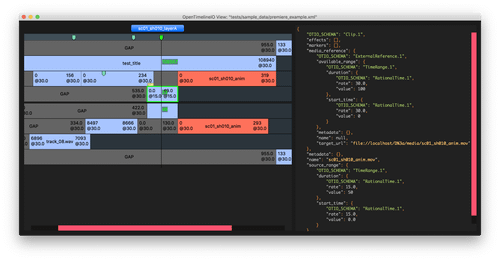 A screenshot of OpenTimelineIO being used in media editing.