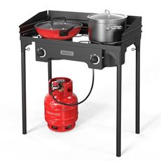 ROVSUN 2 Burner Outdoor Camping Stove with Wind Panel, 150,000 BTU Propane Burner, Gas Cooker with Detachable Legs & CSA Regulator for Home Camp Paito Cooking Frying Canning