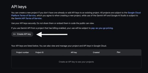 Where you can create a unique API key