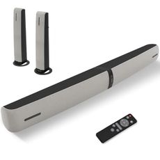 Assistrust Sound Bar for Smart TV, 90W Soundbar with Bluetooth 5.3/ARC/Optical/AUX Connect, Auto Volume Boost, 3 Customizable Equalizer Modes, 2 in 1 Detachable Soundbar for TV/PC/Gaming/Projectors