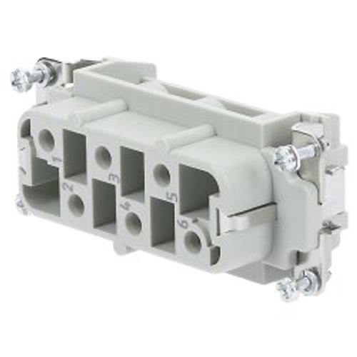 Inserts, Screw termination, Female
Polycarbonate (PC), RAL 7032 (pebble grey), Rated current: ‌35 A, Size: 16 B, Contacts: 6
Conductor cross-section: 1.5 ... 6 mm²