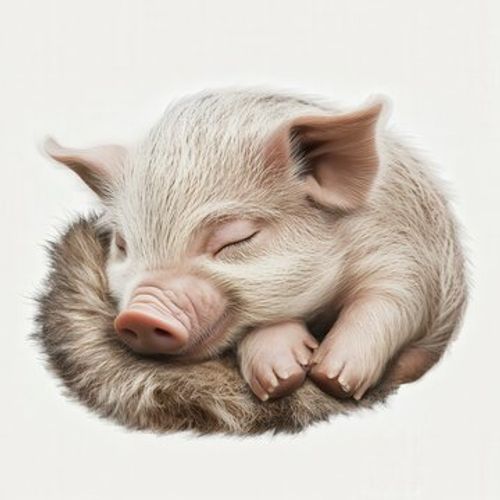 Sleeping Pink Piglet Nestled In Fur