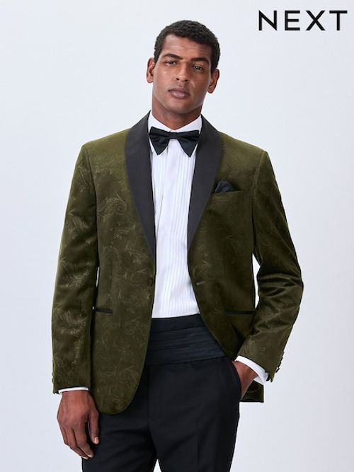Olive Green Paisley Regular Fit Patterned Velvet Blazer (AP5174) | £89
