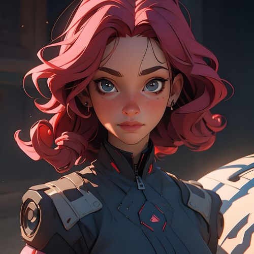 一个短红卷发的女孩，卡通风格