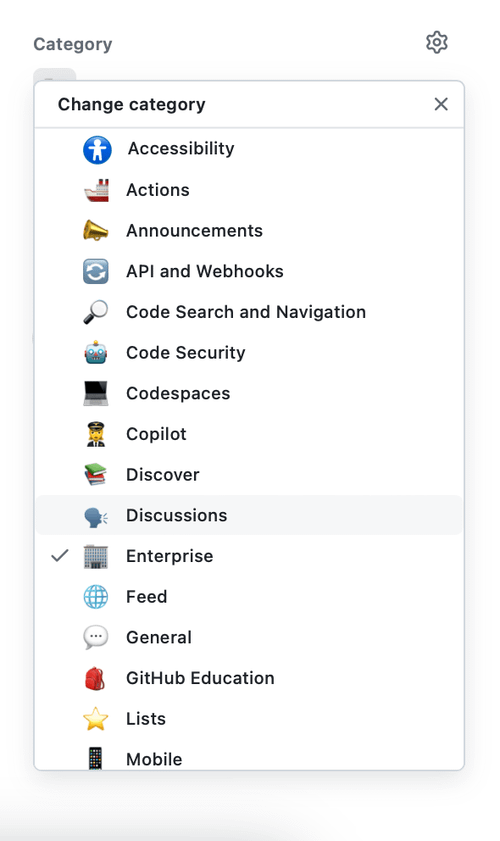 Screenshot of the change category menu.