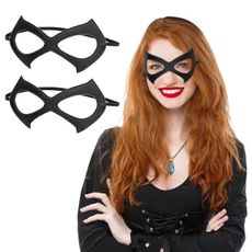 YouNuo Cat Woman Mask for Women, Masquerade Leather Half Face Prop Masks, Black Superhero Eye Mask for Halloween Cosplay Prop Costume Accessories, 2 Pack