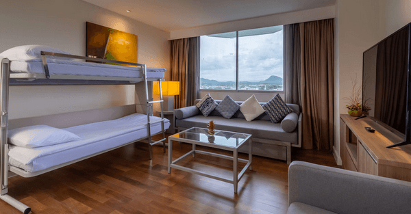 Family room interior with bunk and double bed