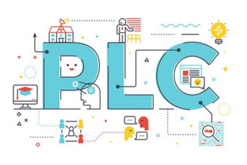 PLC)专业学习社区词刻字插图为教育概念设计现代风格与相关的行图标点缀概念为网络应用程序横幅插图图片