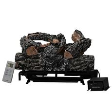 Americangaslogs 18-24 Inch Ventless Fireplace Logs Set with Remote Control, Only Used for Natural Gas,Heats up to 36000BTU (Natural Gas Fireplace Black Oak, 18Inch)